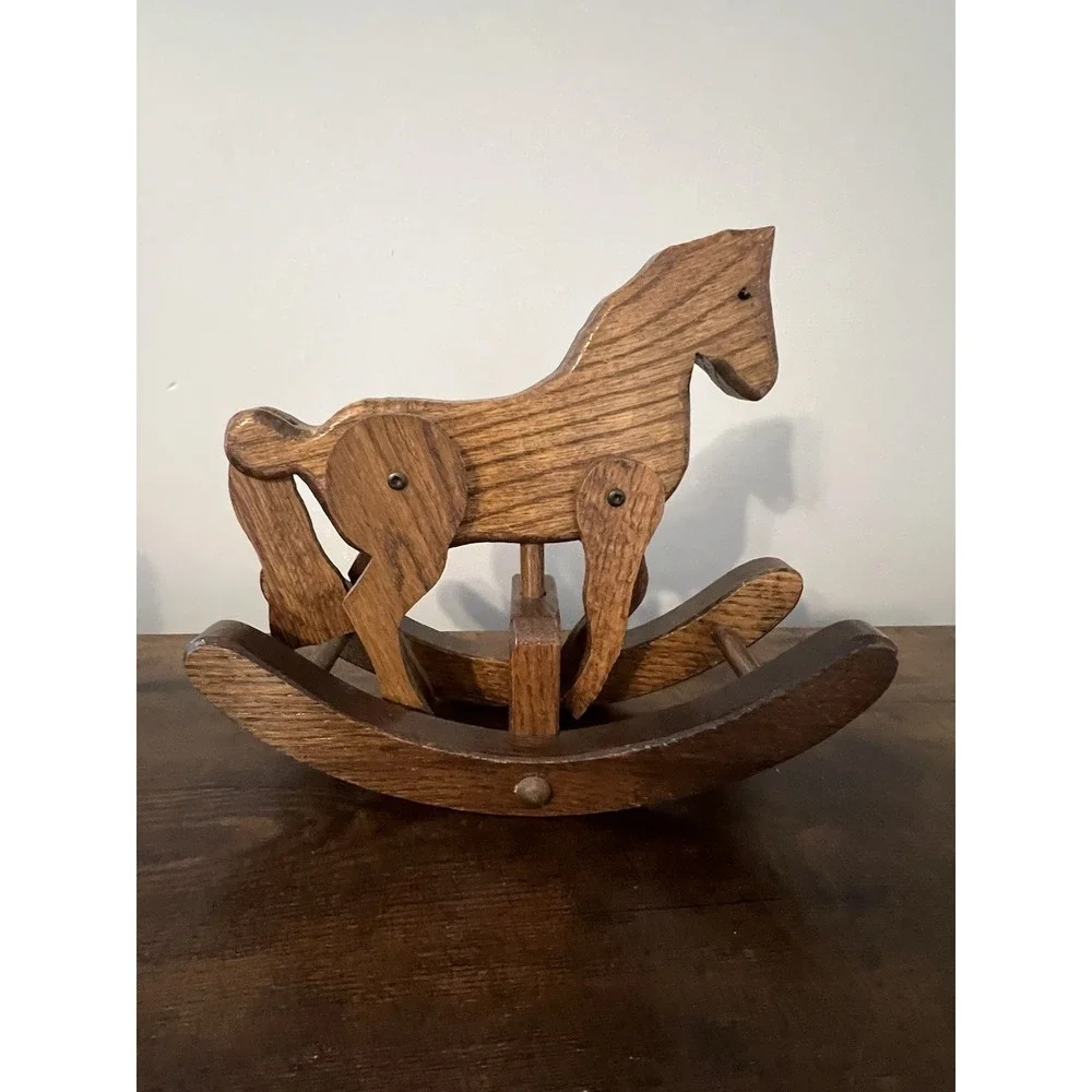 Vintage Style Wooden Rocking Horse Decor Rustic Folk Art Farmhouse Shelf